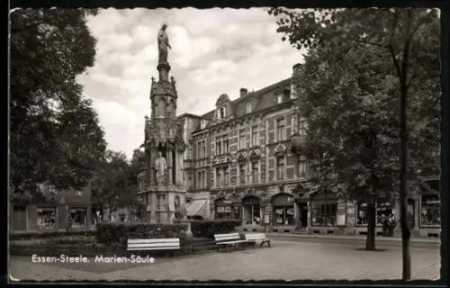 AK Essen-Steele, Marien-Säule mit Geschäften