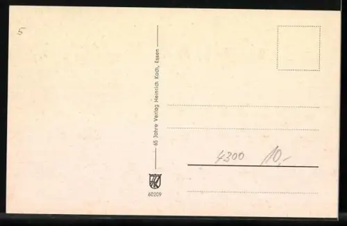 AK Steele /Ruhr, Grendplatz mit Geschäften, Kaiser-Otto-Platz mit Strassenbahn, Ruhrbrücke