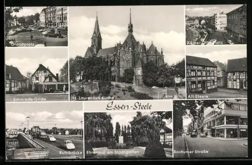 AK Essen-Steele, St. Laurentius-Kirche, Kaiser-Otto-Platz, Ruhrbrücke
