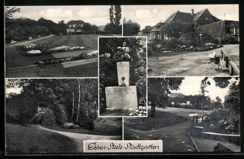 AK Essen-Steele, Stadtgarten, Denkmal, Treppe