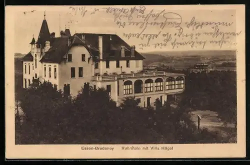 AK Essen-Bredeney, Ruhrstein mit Villa Hügel