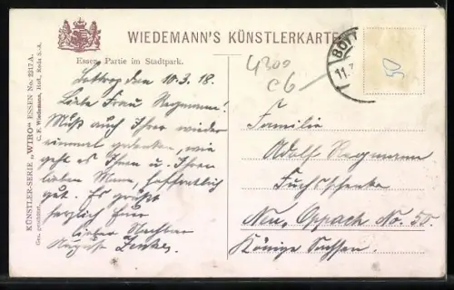 Künstler-AK Essen / Ruhr, Partie im Stadtpark