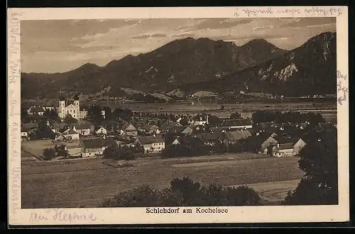 AK Schlehdorf am Kochelsee, Teilansicht mit Kirche