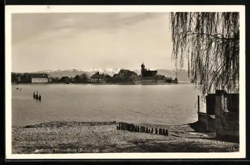 AK Wasserburg /Bodensee, Uferpartie mit Kirche