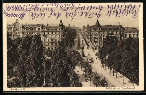 AK Frankfurt a. M., Hauptbahnhof und Kaiserstrasse mit Strassenbahn