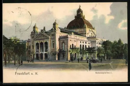 AK Frankfurt a. M., Spaziergänger vor dem Schauspielhaus