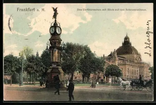 AK Frankfurt /Main, Uhrtürmchen mit Blick auf das Schauspielhaus