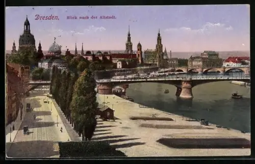 AK Dresden, Blick nach der Altstadt mit Kirche