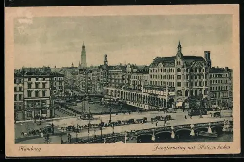 AK Hamburg, Alsterarkaden und Jungfernstieg mit Strassenbahn