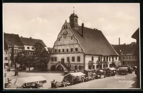 AK Grimma, Marktstände auf dem Marktplatz
