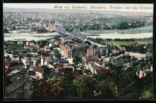 AK Loschwitz, Blick auf den Ort, Blasewitz, Dresden und das Elbethal