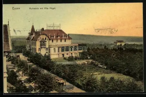AK Essen, Hotel Ruhrstein mit Blick auf Villa Hügel