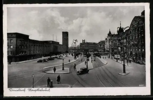 AK Düsseldorf, Hauptbahnhof mit Strassenbahn