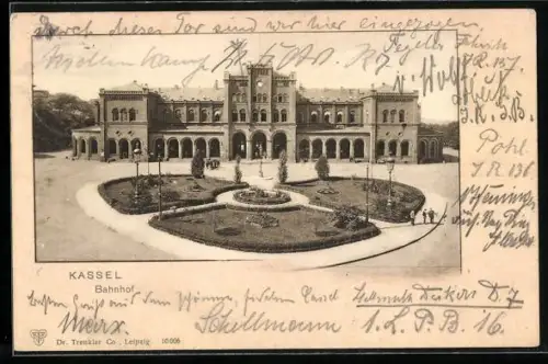 AK Kassel, Bahnhof mit Strassenpartie