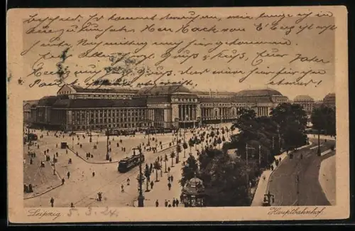 AK Leipzig, Totalansicht vom Bahnhof