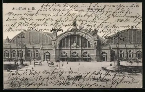 AK Frankfurt a. M., Hauptbahnhof mit Strassenbahn