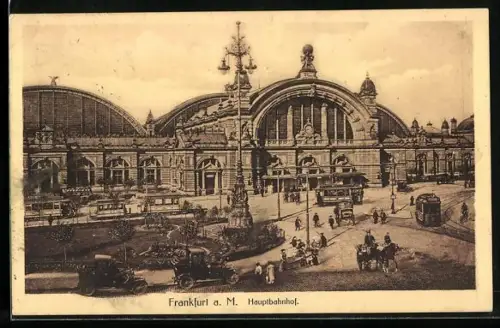 AK Frankfurt / Main, Hauptbahnhof, Strassenbahn, Pferdekutsche