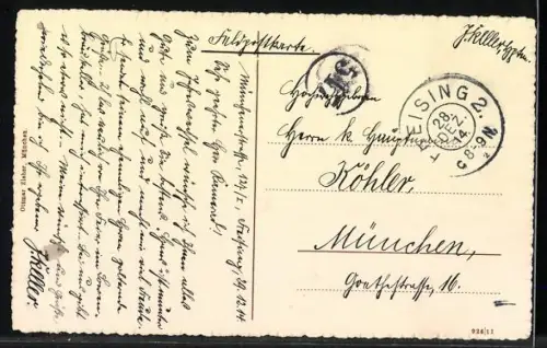 AK Freising, Stadtansicht mit Flusspartie