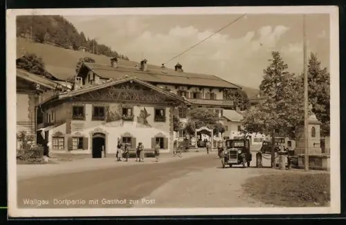 AK Wallgau, Dorfpartie mit Gasthof zur Post