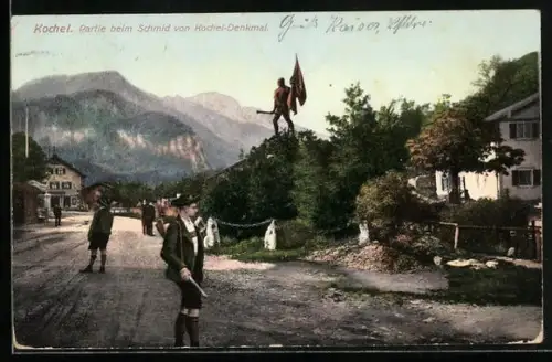 AK Kochel, Partie beim Schmid von Kochel-Denkmal