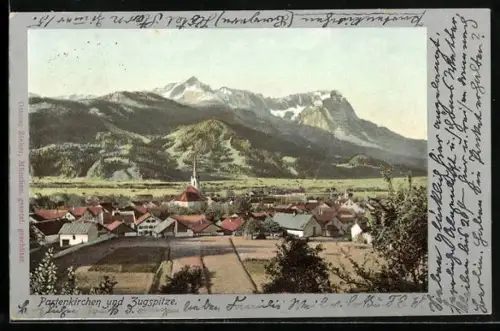 AK Partenkirchen, Ortsansicht, Zugspitze