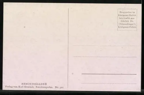 Künstler-AK Berchtesgaden, Ortsansicht mit Kirche und Watzmann