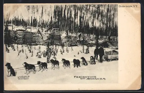 AK Dawson /Y.T., Freighting on Bonanza, Hundegespann, Bergbau