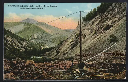 AK Rich, CA, Placer Mining in Feather River Canyon, Western Pacific Railroad