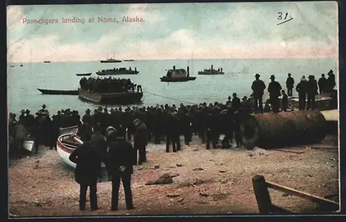 AK Nome, AK, Passengers landing with barges