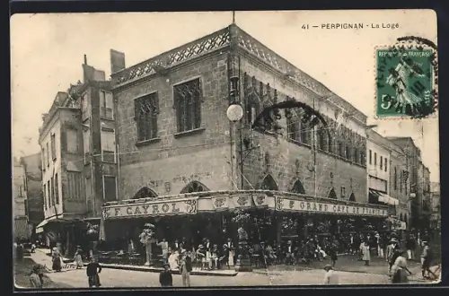 AK Perpignan, La Loge et le Grand Café de France animés
