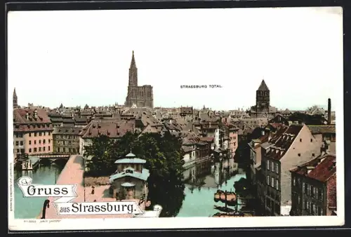 AK Strassburg, Totalansicht mit Kirche