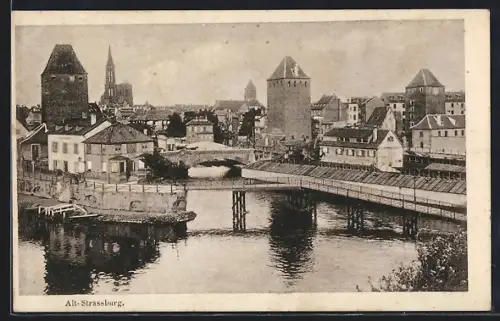 AK Alt-Strassburg, Panorama mit Brücke