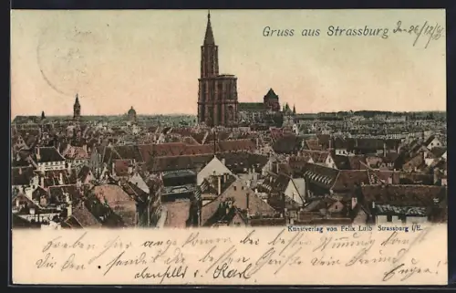AK Strassburg, Panorama mit Kirche