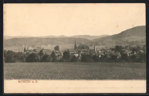AK Wörth a. S., Panorama mit Kirche