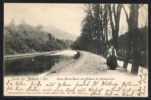 AK Zabern i. Els., Rhein-Marne-Kanal mit Hochbarr im Hintergrund