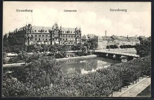AK Strasbourg, Germania mit Brücke