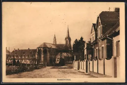 AK Marienthal, Strassenpartie mit Kirche