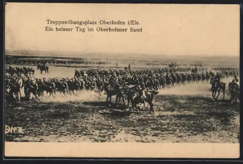 AK Oberhofen i. Els., Soldaten zu Pferde an einem heissen Tag im Oberhofener Sand