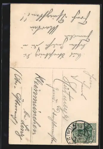 AK Strassburg, Storchennest mit Babys auf einem Schornstein, Münster