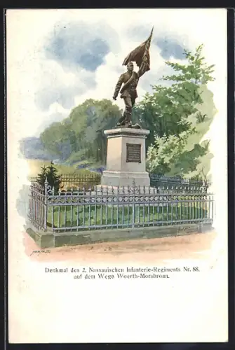 Künstler-AK Woerth, Denkmal des 2. Nassauischen Infanterie-Regiments Nr. 88