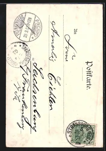 Künstler-AK Strassburg, Gutenbergdenkmal, Stadtwappen