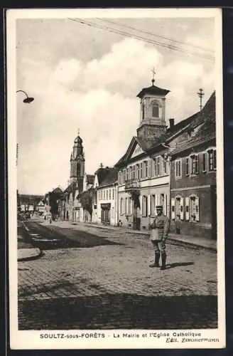 AK Soultz-sous-Forets, La Mairie et l`Eglise Catholique