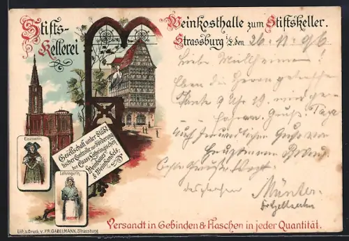 Lithographie Strassburg i. E., Weinkosthalle zum Stiftskeller, Stifts-Kellerei