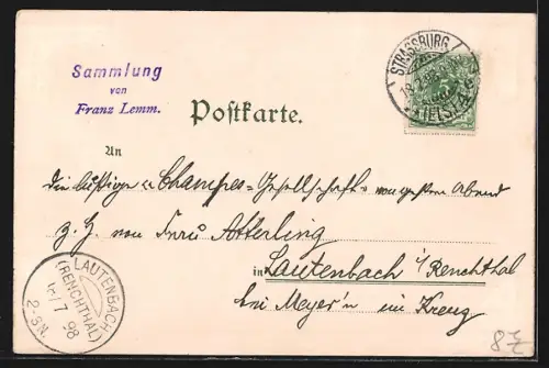 Lithographie Strassburg, Kleber-Platz, Kaiserl. Palais, Altes Haus am Münsterplatz, Elsässerin