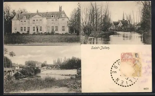 AK Saint-Julien, Vue du château, de la rivière et du village environnant