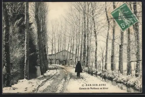 AK Bar-sur-Aube, Chemin de Mathaux en hiver