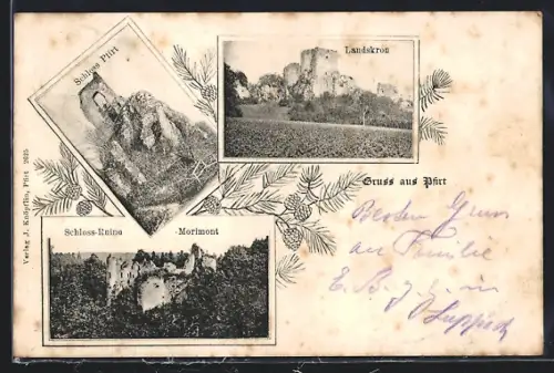AK Pfirt, Schloss, Landskron und Schloss-Ruine Morimont