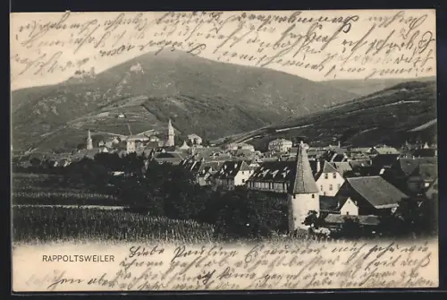 AK Rappoltsweiler, Vue du village avec collines et vignobles environnants