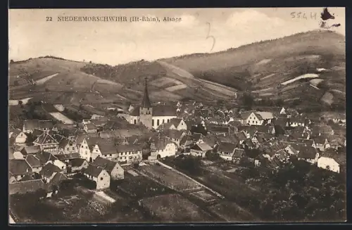 AK Niedermorschwihr /Ht-Rhin, Vue aérienne du village entouré de collines en Alsace