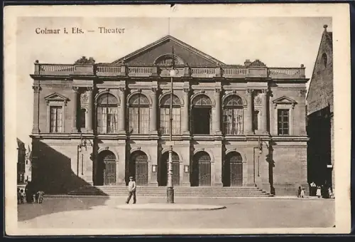 AK Colmar /Els., Theater mit Passanten